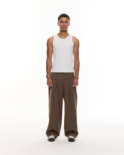 PANTALON À PINCES - MARRON
